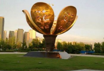 山茶花雕塑優(yōu)價，村標(biāo)概念，不銹鋼山茶花雕塑生產(chǎn)