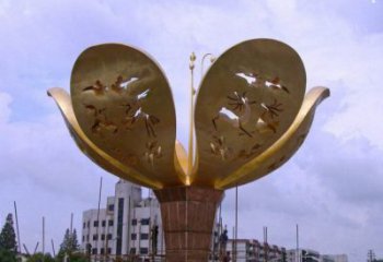 山茶花雕塑制作廠家，城市雕塑，不銹鋼山茶花雕塑
