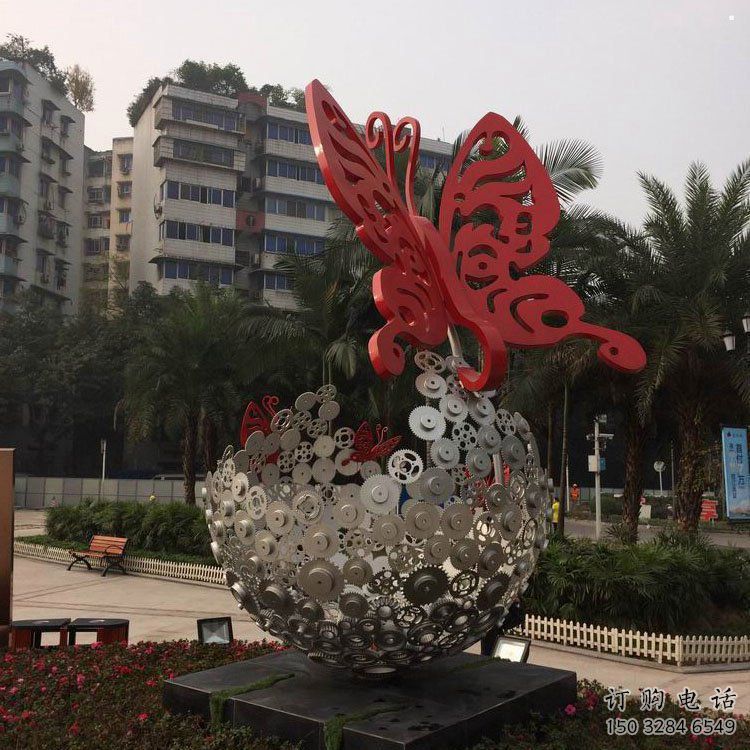 花球雕塑定做，公園小品，不銹鋼花球雕塑供應(yīng)