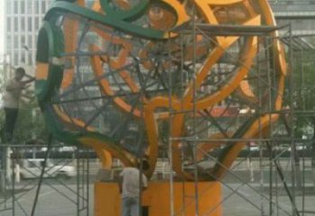 鏤空球雕塑定制，街頭雕塑，烤漆鏤空球雕塑制作