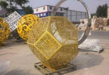 棱面球雕塑訂做，街道標(biāo)識，金屬鏤空棱面球雕塑定做