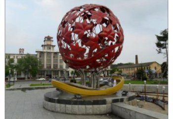 花紋球雕塑承接，街道標(biāo)識，不銹鋼花紋球雕塑供應(yīng)