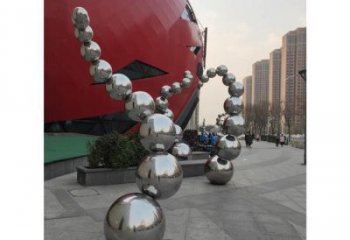 原子球雕塑定做，村標(biāo)概念，不銹鋼原子球雕塑廠家
