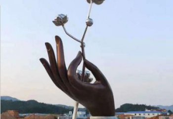 手拈花雕塑精選，室外軟裝，不銹鋼手拈花雕塑廠家