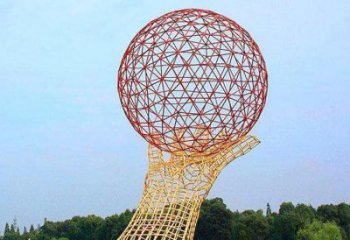 火球雕塑定制，市標(biāo)雕塑，鏤空手托火球雕塑廠家