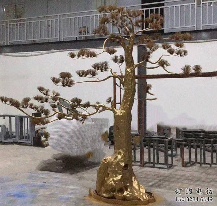松樹雕塑造型，中式工藝，不銹鋼松樹雕塑制造廠家