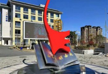 書籍雕塑制造，白鋼構(gòu)件，校園文化書籍雕塑廠家提供