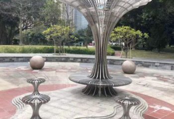 抽象傘樹雕塑供需，美陳雕塑，歐式鏤空傘樹雕塑承接