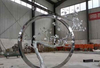 梅花樹雕塑承接，街頭藝術(shù)，不銹鋼梅花樹雕塑觀賞型