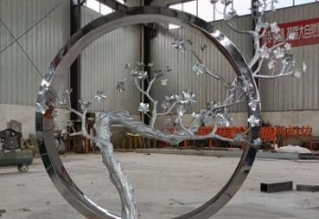 梅花樹雕塑制造，城區(qū)小品，不銹鋼梅花樹雕塑提供