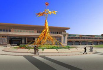 人參雕塑定做，小區(qū)雕塑，彩色人參樹雕塑制造商