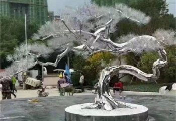 松樹雕塑制造商，美陳雕塑，不銹鋼松樹雕塑廠家