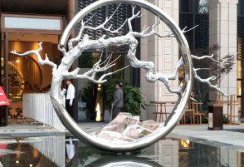 圓環(huán)樹雕塑訂做，戶外雕塑，不銹鋼圓環(huán)樹雕塑供給