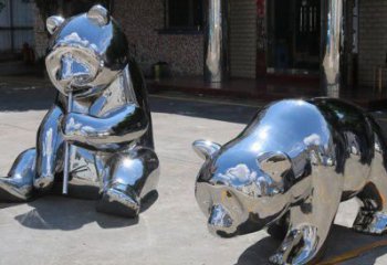 熊貓雕塑通用，街景小品，不銹鋼熊貓雕塑制造