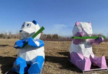 景觀熊貓雕塑批發(fā)，幾何工藝，切面熊貓雕塑承接