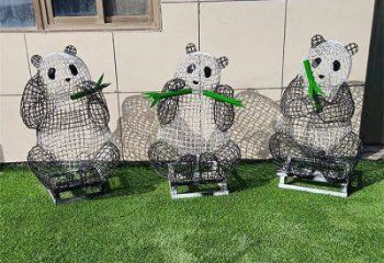 室外熊貓雕塑展品，公園小品，鏤空熊貓雕塑廠家供需