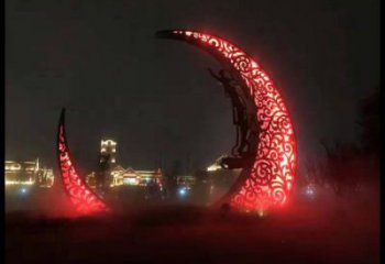 公園月亮牙雕塑，噴砂發(fā)光雕塑，鍛造工藝