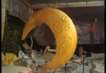 景區(qū)月亮船雕塑，鍍金歐式雕塑，鐵藝材質(zhì)
