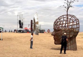 鏤空人頭像雕塑供應(yīng)，城區(qū)小品，鐵藝人頭像雕塑制造商