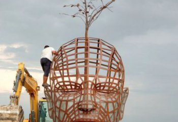 鐵藝人頭像雕塑制造商，室外軟裝，鏤空人頭像雕塑制作承接