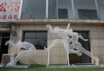 鏤空體育雕塑常用，公園小品，鐵藝運(yùn)動(dòng)人物雕塑生產(chǎn)商