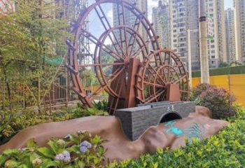 水車雕塑選用，小區(qū)擺件，大型水車雕塑公司