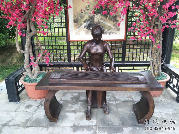 云巖彈古箏雕塑廠家，景觀概念，民俗人物雕塑通用