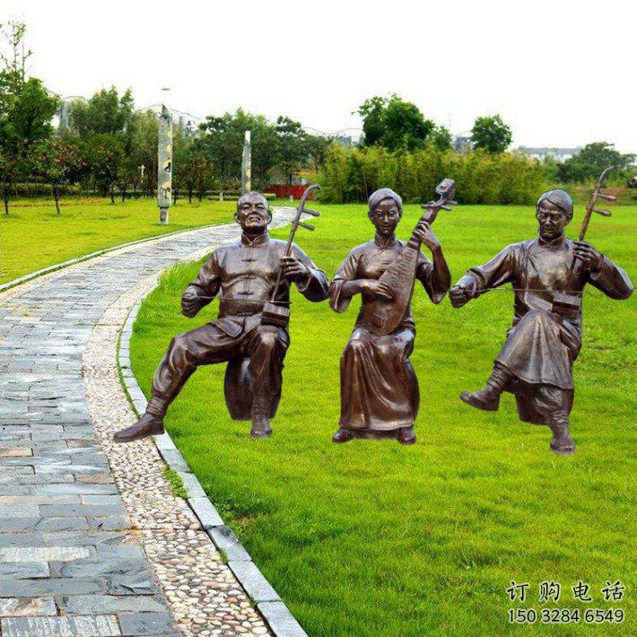 瓊山拉二胡雕塑點擊，景觀雕塑，別墅民俗人物雕塑供求