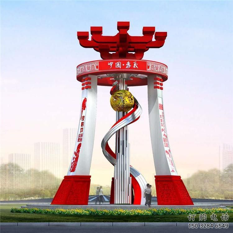 城市精神堡壘雕塑，地標(biāo)文明建筑不銹鋼雕塑