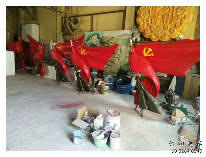 德惠園林國旗雕塑，噴漆黨建雕塑，烤漆形式
