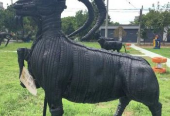 吉林輪胎山羊雕塑供應(yīng)，公園雕塑，鑄銅輪胎羊雕塑供求