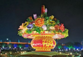 街道花籃雕塑，鍛造景觀雕塑，古銅效果