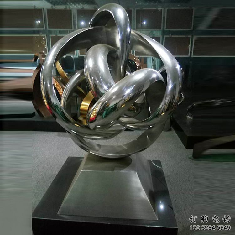 泰安地產雙環(huán)雕塑定做，城區(qū)小品，景觀不銹鋼雙環(huán)雕塑定價