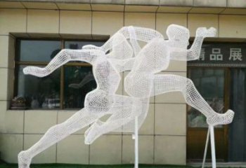 當(dāng)雄鏤空跨欄雕塑制造商，透雕雕塑，鐵藝體育人物雕塑供給