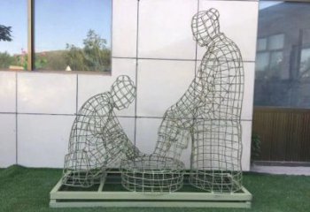 林周鏤空洗腳雕塑制作，園林裝飾，鐵藝孝道人物雕塑