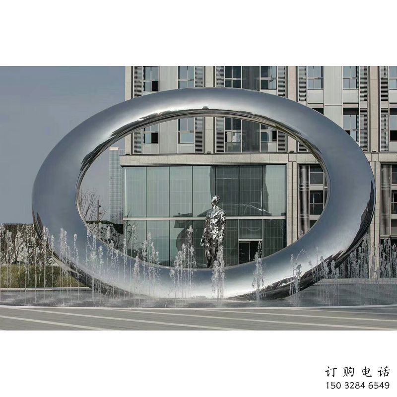 上城小區(qū)圓環(huán)雕塑，水簾噴泉雕塑，水景藝術(shù)效果