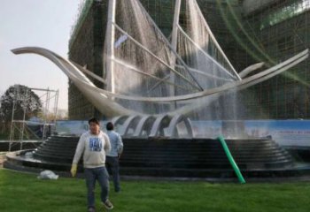 北碚帆船噴泉雕塑，水景水秀組合，旱地帆船噴泉雕塑廠家
